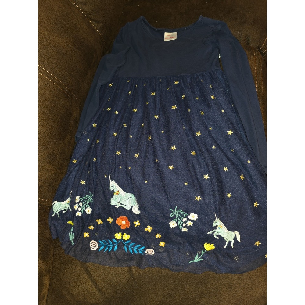 Hanna Andersson embroidered unicorn star navy dress size 140 us 10